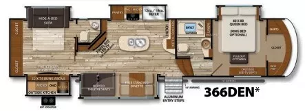 41' 2016 Grand Design Solitude 366DEN w/5 Slides Floorplan