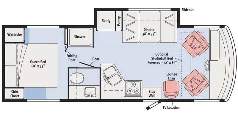 28' 2016 Itasca Sunstar 26HE w/Slide Floorplan