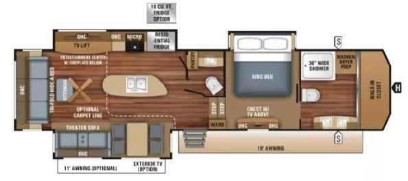 40' 2018 Jayco Pinnacle 36FBTS w/3 Slides & Generator Floorplan