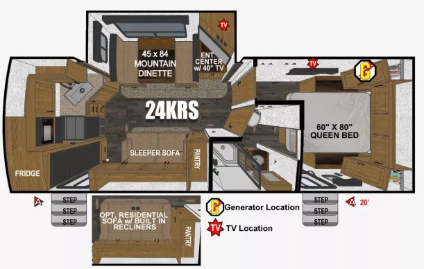 29' 2022 Outdoors RV Mountian Trax M-24KRS w/Slide & Generator Floorplan