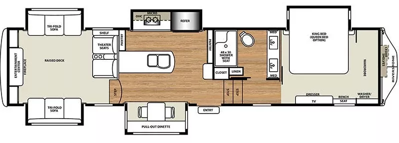 42' 2019 Forest River Riverstone Legacy 38RE w/5 Slides & Generator Floorplan