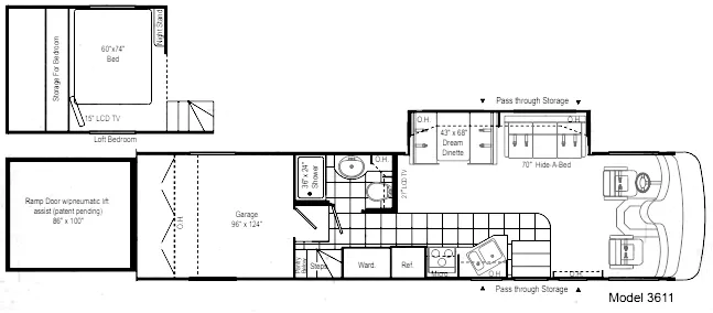 37' 2007 Damon Outlaw 3611 w/Slide - Toy Hauler Floorplan