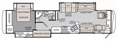 41' 2011 Monaco Cayman 40PBT 360hp Cummins w/3 Slides - Bunk House Floorplan