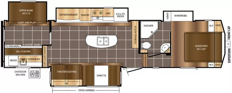 38' 2017 Forest River Crusader 337QBH w/4 Slides - Bunk House Floorplan