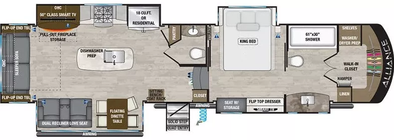 40' 2022 Alliance RV Paradigm 370FB w/4 Slides Floorplan