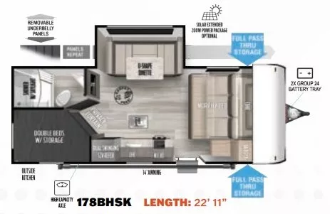 23' 2023 Forest River Wildwood Fsx 178BHSK w/Slide - Bunk House Floorplan