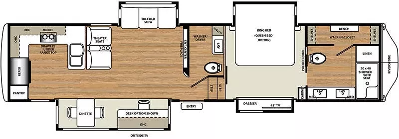 42' 2019 Forest River Riverstone 39RKFB w/4 Slides & Generator Floorplan