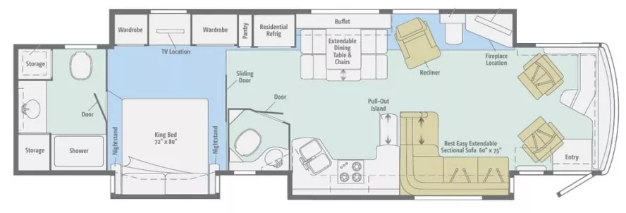 42' 2014 Winnebago Tour 42QD 450hp Cummins w/3 Slides Floorplan