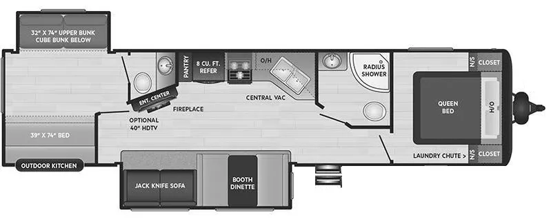 37' 2021 Keystone Hideout 338BR w/2 Slides - Bunk House Floorplan