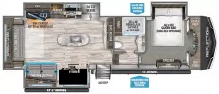 35' 2022 Grand Design Reflection 337RLS w/3 Slides Floorplan