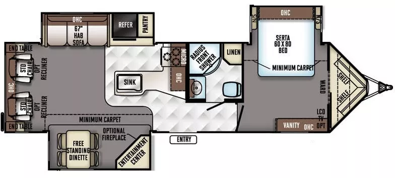 35' 2016 Rockwood Windjammer 3029W w/3 Slides Floorplan