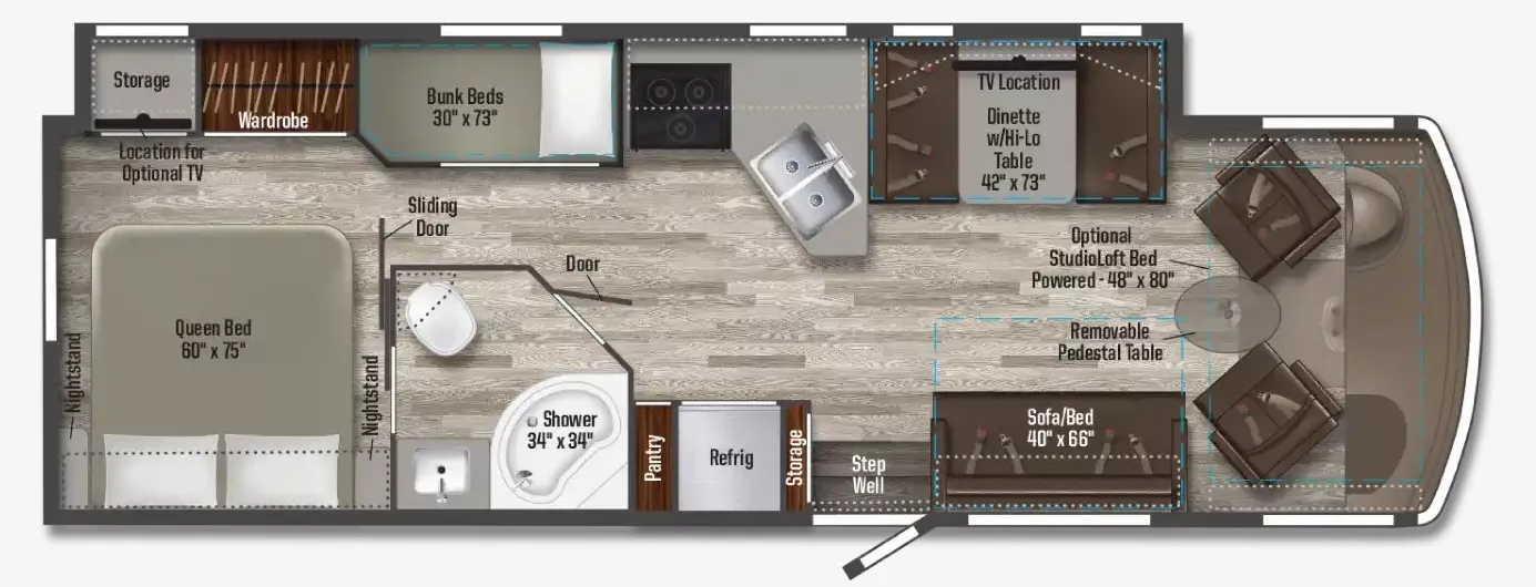 31' 2021 Winnebago Vista 31B w/Slide - Bunk House Floorplan