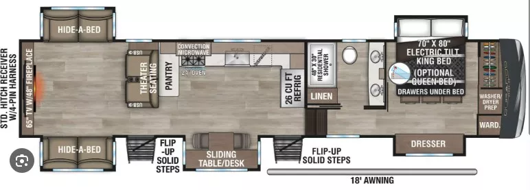 43' 2025 K-Z Durango Half Ton 393MKF w/5 Slides Floorplan