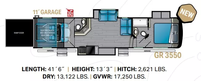 42' 2022 Heartland Gravity M-3550 w/3 Slides - Toy Hauler - Bunk House Floorplan