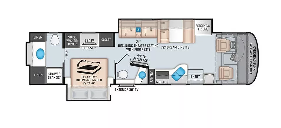 38' 2020 Thor Palazzo 36.3 340hp Cummins w/2 Slides Floorplan