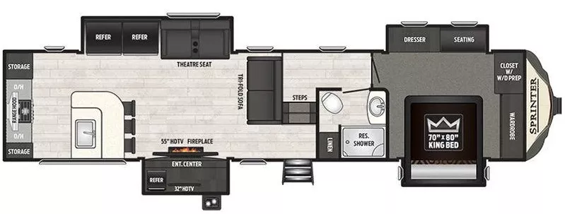 39' 2019 Keystone Sprinter Limited 3551FWMLS w/4 Slides Floorplan