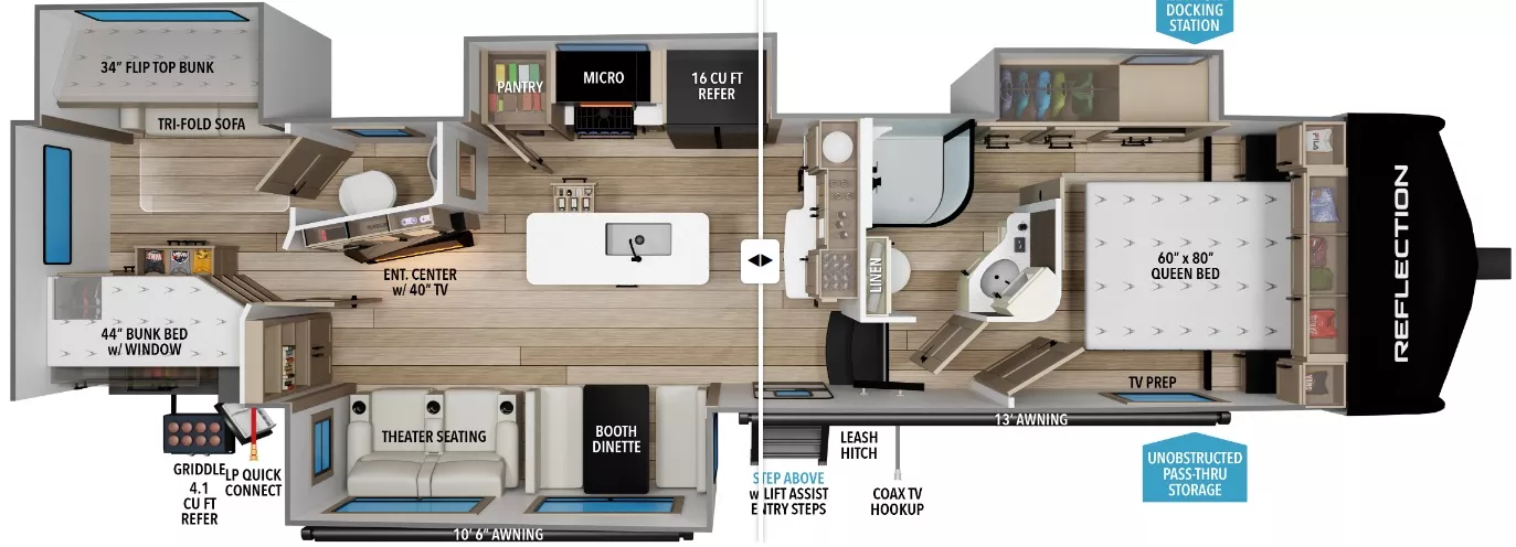 36' 2021 Grand Design Reflection 311BHS w/4 Slides - Bunk House Floorplan