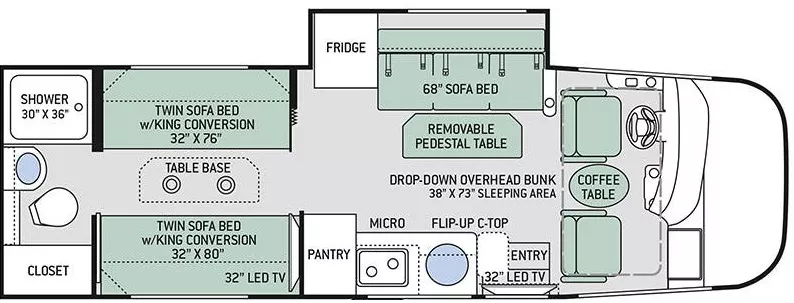 27' 2018 Thor Vegas 25.5 w/Slide Floorplan