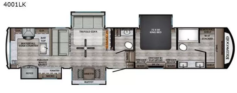 42' 2021 Keystone Redwood 4001LK w/4 Slides Floorplan