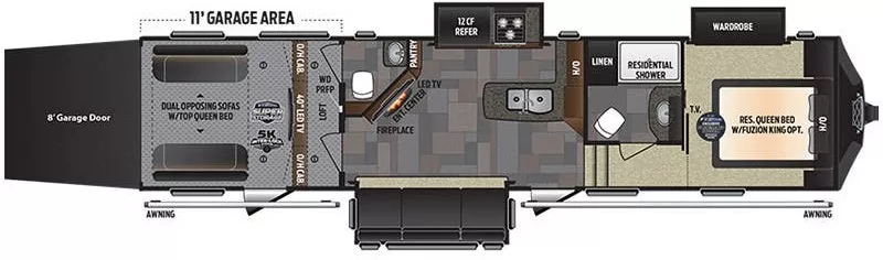 39' 2017 Keystone Fuzion 371 w/3 Slides & Generator  - Toy Hauler - Bunk House Floorplan