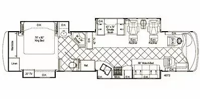 41' 2007 Damon Tuscany 4072 350hp Cummins w/4 Slides Floorplan
