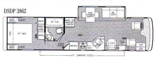 38' 1999 Newmar Dutch Star M-3862 300hp Cummins w/Slide Floorplan