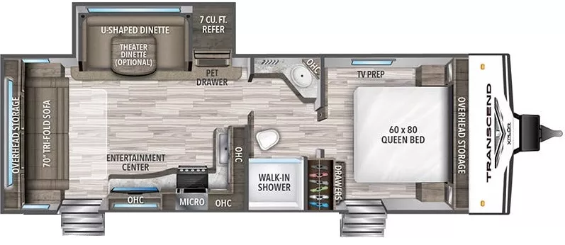 31' 2020 Grand Design Transcend Xplor 245RL w/Slide Floorplan