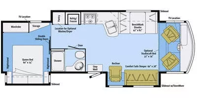 35' 2014 Winnebago Sightseer 33C w/3 Slides Floorplan