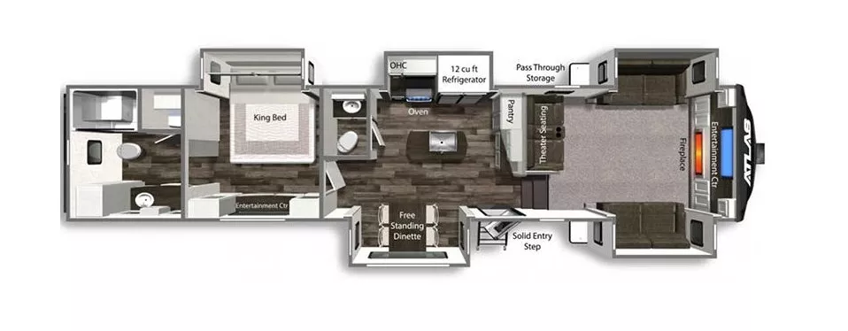 43' 2023 Dutchmen Atlas 3802FLKB w/5 Slides Floorplan