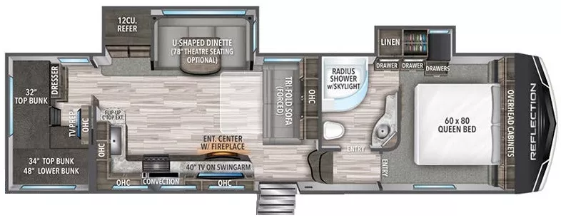 33' 2020 Grand Design Reflection 28BH w/2 Slides - Bunk House Floorplan