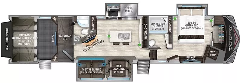 43' 2021 Grand Design Momentum 397TH w/3 Slides & Generator  - Toy Hauler - Bunk House Floorplan