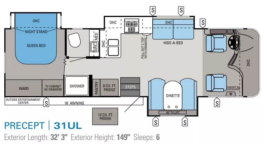 32' 2014 Jayco Precept 31 UL w/3 Slides Floorplan