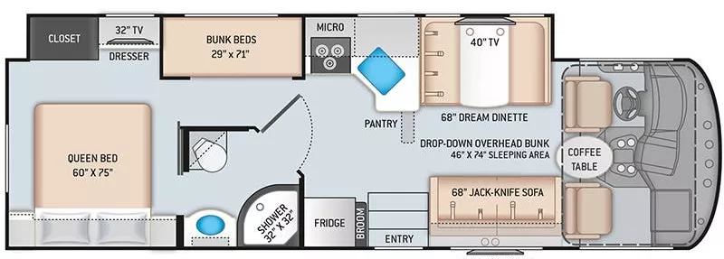 31' 2020 Thor Ace 30.2 w/Slide - Bunk House Floorplan