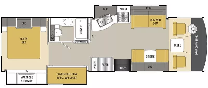 33' 2017 Coachmen Pursuit 33BHP w/2 Slides - Bunk House Floorplan