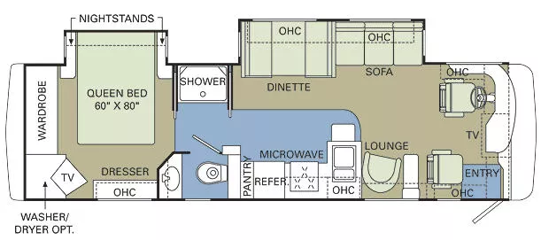 35' 2004 Holiday Rambler Neptune 34PDD 300hp Cummins w/2 Slides Floorplan