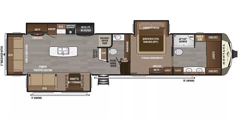41' 2019 Keystone Montana 3930FB w/3 Slides Floorplan