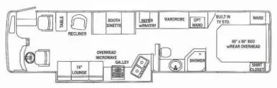 36' 2001 Airstream LAND YACHT XC 300hp Caterpillar w/2 Slides Floorplan