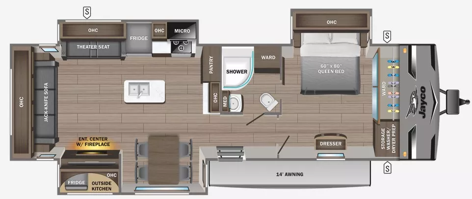 37' 2023 Jayco Jay Flight 34RLOK w/3 Slides Floorplan