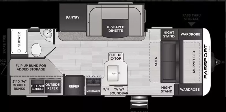 27' 2022 Keystone Passport Sl 221BH w/Slide - Bunk House Floorplan