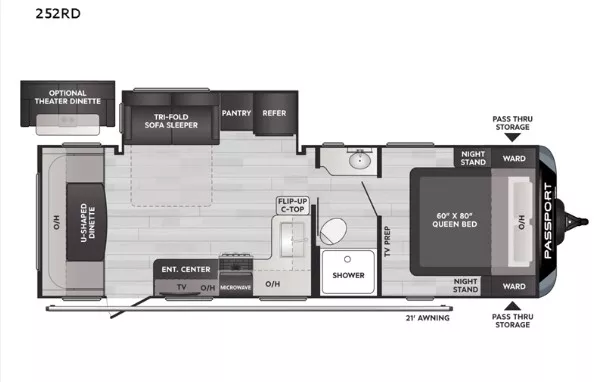 29' 2022 Keystone Passport Sl 252 RD w/Slide Floorplan