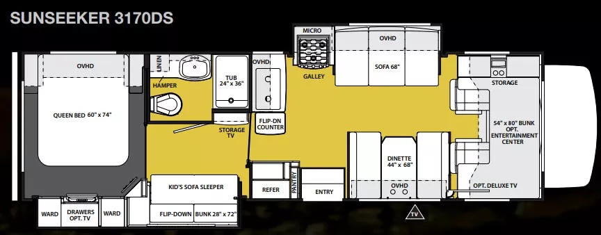 32' 2012 Forest River Sunseeker 3170DS w/2 Slides - Bunk House Floorplan