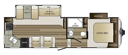 31' 2018 Keystone Cougar X-Lite 27RKS w/2 Slides Floorplan