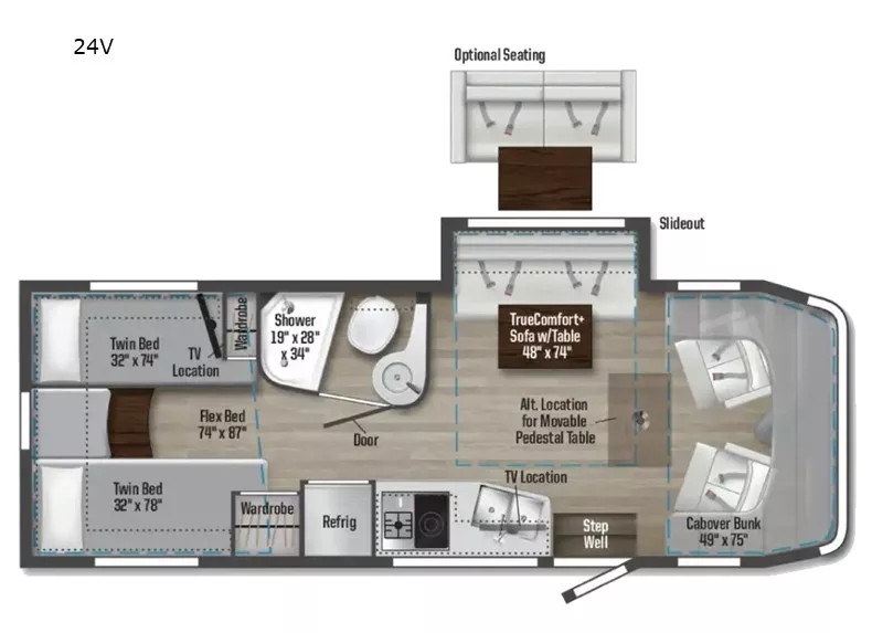 25' 2024 Winnebago View 24V w/Slide Floorplan
