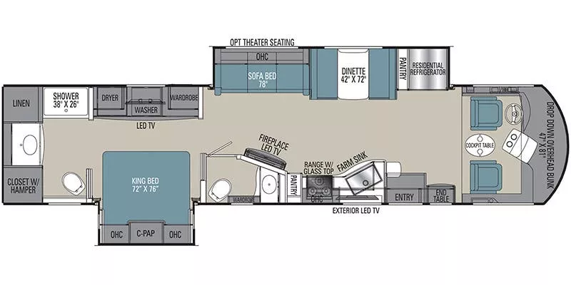 40' 2021 Forest River Coachmen Sportscoach Srs 365RB 340hp Cummins w/2 Slides Floorplan