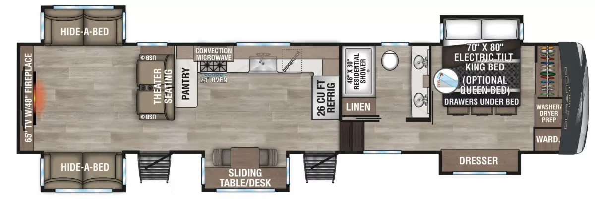 42' 2025 K-Z Durango Half-Ton 393MKF w/5 Slides Floorplan