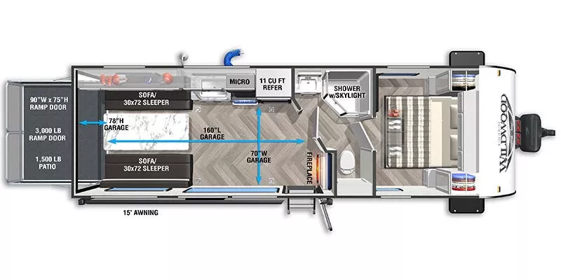 28' 2021 Forest River Wildwood Fsx 260 RT - Toy Hauler Floorplan