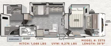 38' 2023 Forest River Wildwood 33TS w/3 Slides - Bunk House Floorplan