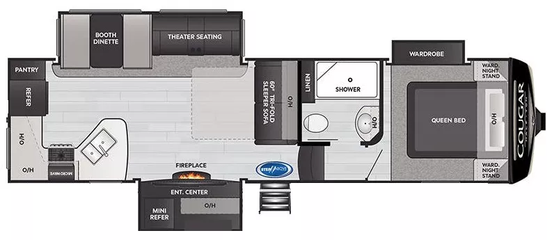 33' 2022 Keystone Cougar 29RKS w/3 Slides Floorplan