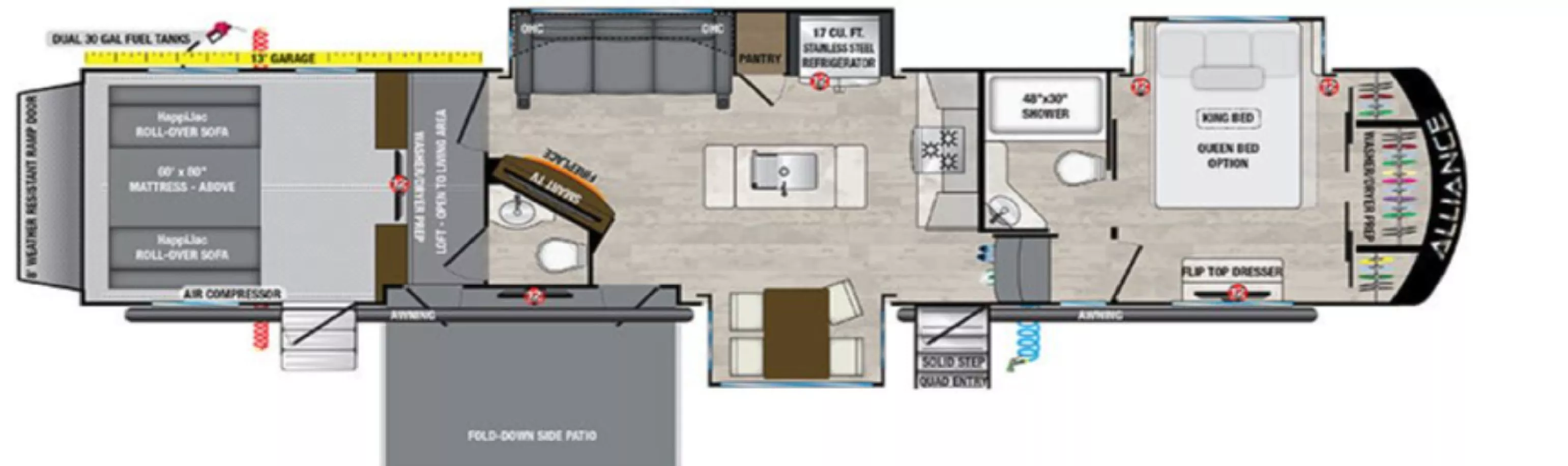 44' 2023 Alliance RV Valor 42V13 w/3 Slides - Bunk House Floorplan