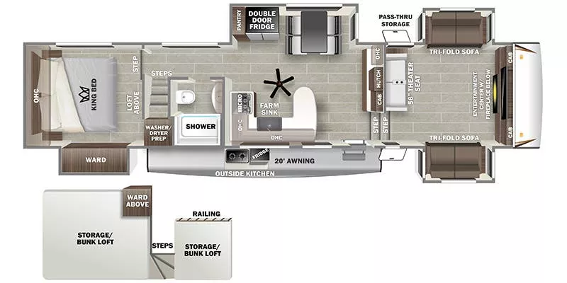 43' 2022 Forest River Sabre 37FLL w/4 Slides Floorplan